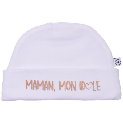 Bonnet doublé pur coton Maman mon idole blanc