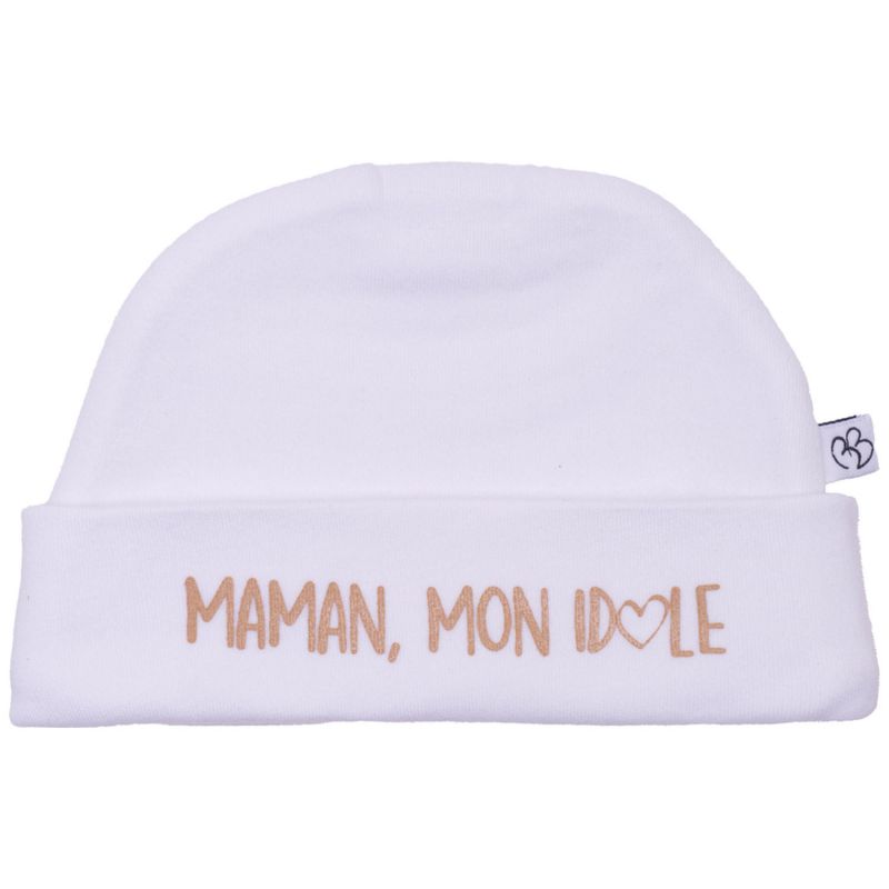 Bonnet doublé pur coton Maman mon idole blanc BB & Co Produit 1
