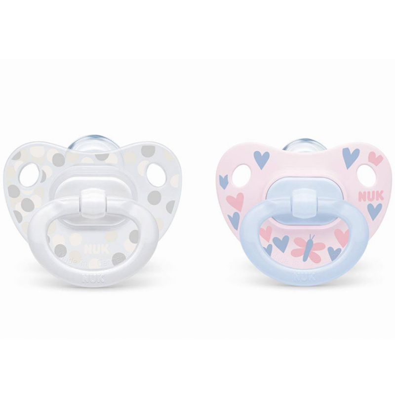 Lot de 2 sucettes physiologiques rose et gris Classic (0-6 mois) NUK