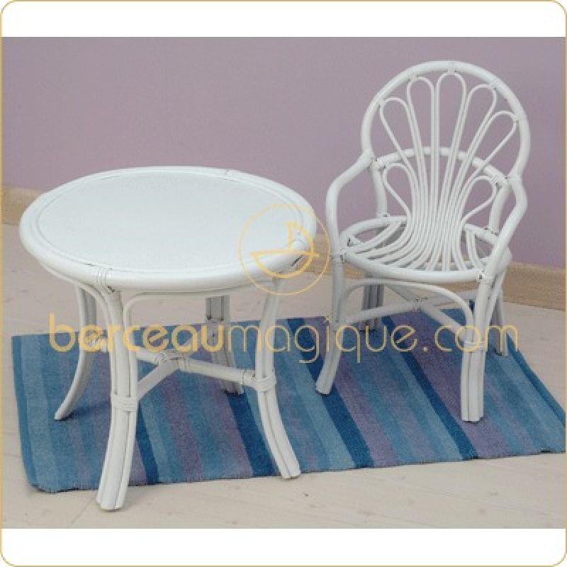 Ensemble table et fauteuil en rotin blanc 