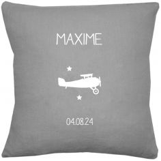 Coussin de naissance gris béton personnalisable (45 x 45 cm)