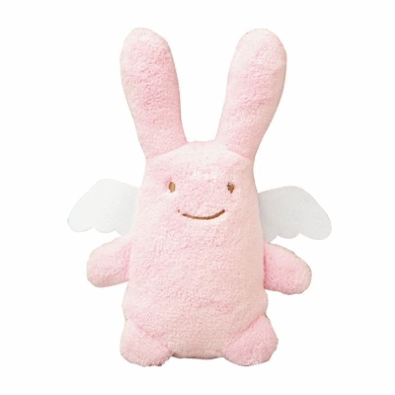 Hochet peluche ange lapin rose et pochette de rangement en coton (20 cm) Trousselier