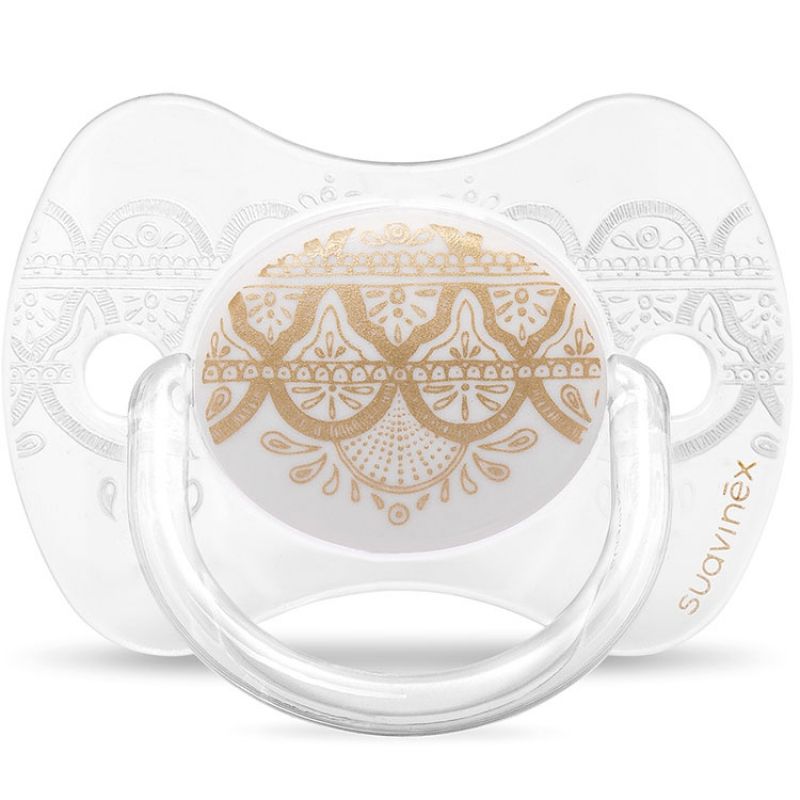 Sucette anatomique réversible Couture Ethnic blanc et doré en silicone (0-4 mois) Suavinex