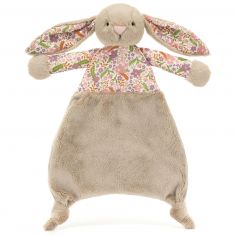 Doudou plat Lapin en fleurs Beige