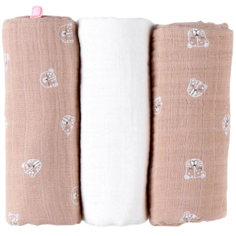 Lot de 3 langes en mousseline félins cappuccino (70 x 70 cm) Noukie's