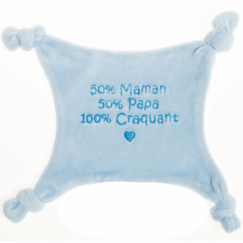 Doudou plat velours brodé 100% craquant bleu BB & Co