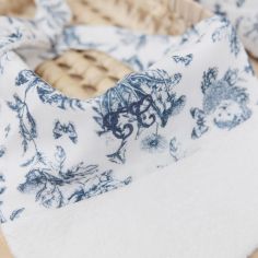 Bavoir à pression Toile de Jouy bleu