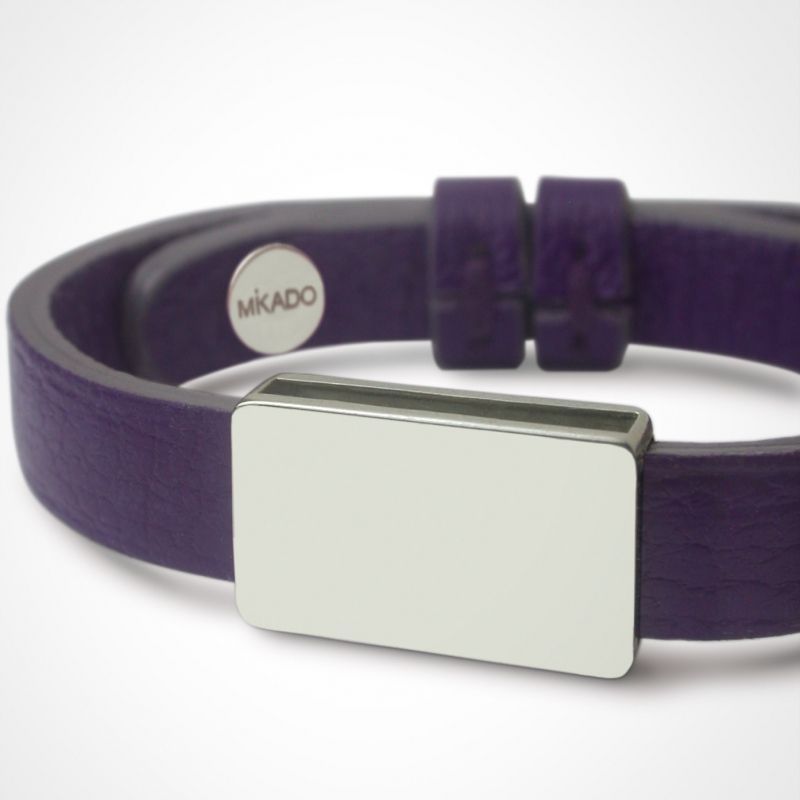 Bracelet cuir Hip-Hop Violet (argent 925° et cuir) Mikado