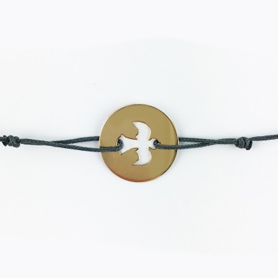 Bracelet cordon bébé médaille Signes Colombe 16 mm (or jaune 750°) Maison La Couronne