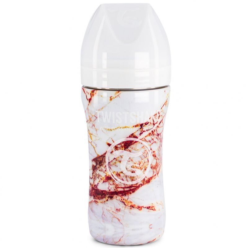 Biberon anti-colique en acier inoxydable blanc marbré (330 ml) Twistshake