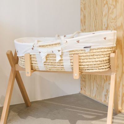 Couffin moïse naturel avec matelas et habillage jersey cœurs