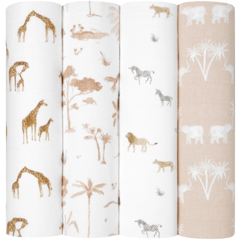 Lot de 4 maxi-langes en coton bio safari dream (120 x 120 cm) aden + anais