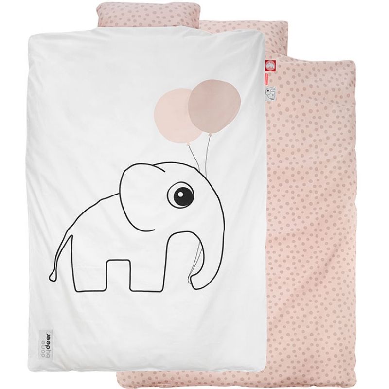 Housse de couette bébé + taie Dots éléphant rose (100 x 140 cm) Done by Deer