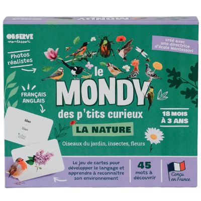 Coffret Mondy des Curieux (45 cartes de langage bilingues sur le thème de la nature)  par Observe Montessori