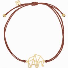 Bracelet sur cordon bordeaux éléphant Origami (vermeil doré)  par Coquine