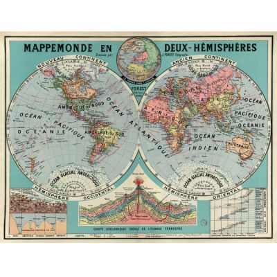 Planche Mappemonde en deux hémisphères (80 x 60 cm)