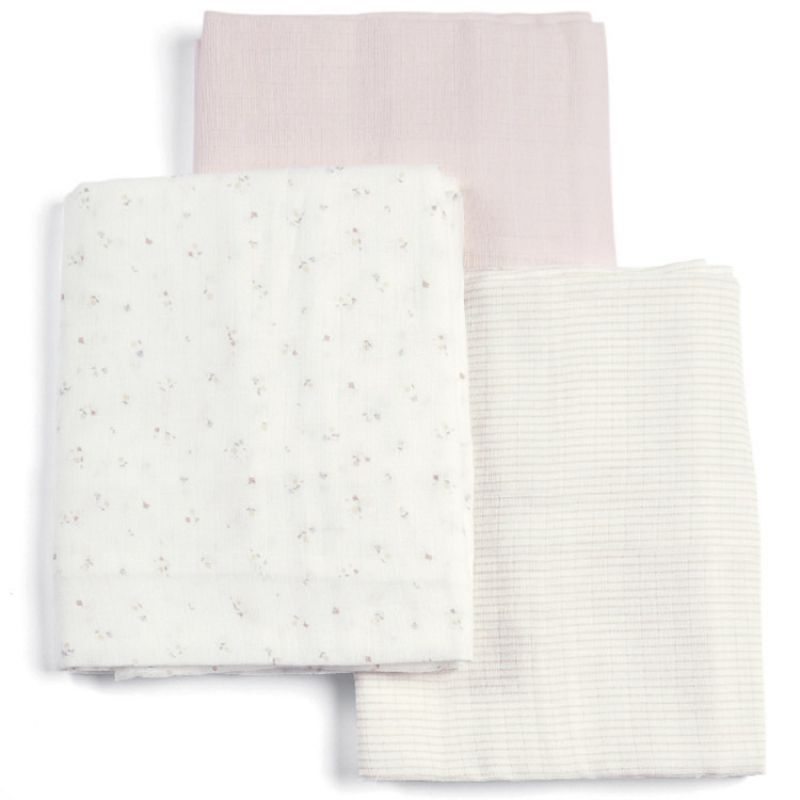 Lot de 3 langes Welcome to the world Floral rose (90 x 90 cm) Mamas and Papas