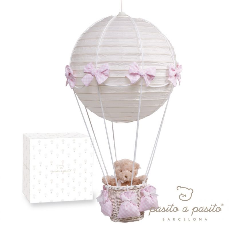 Lampe montgolfière ours vichy rose Pasito a pasito