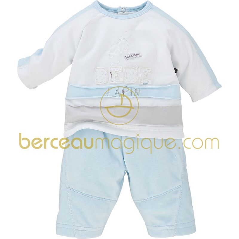 Ensemble T-shirt et pantalon velours Aquarelle bleue (naissance au 6 mois) Sucre d'orge