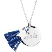Collier médaille ronde Boréal bleu (argent 925°)  par Petits trésors