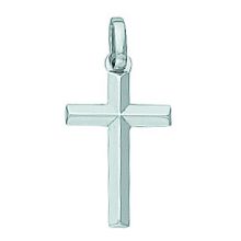 Pendentif Croix Fil Biseauté (or blanc 750°)  par Berceau magique bijoux