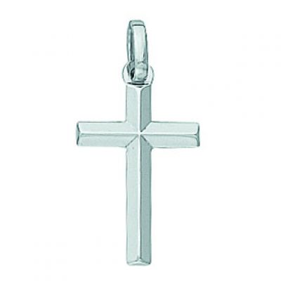 Pendentif Croix Fil Biseauté (or blanc 750°) Berceau magique bijoux