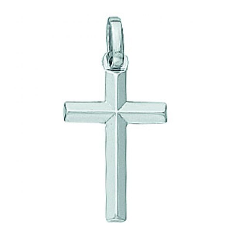Pendentif Croix Fil Biseauté (or blanc 750°) Berceau magique bijoux