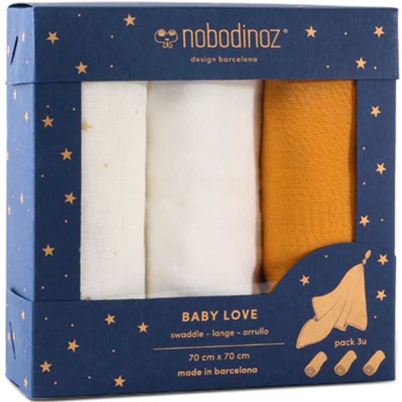 Lot de 3 langes en coton bio New Yellow (70 x 70 cm) Nobodinoz