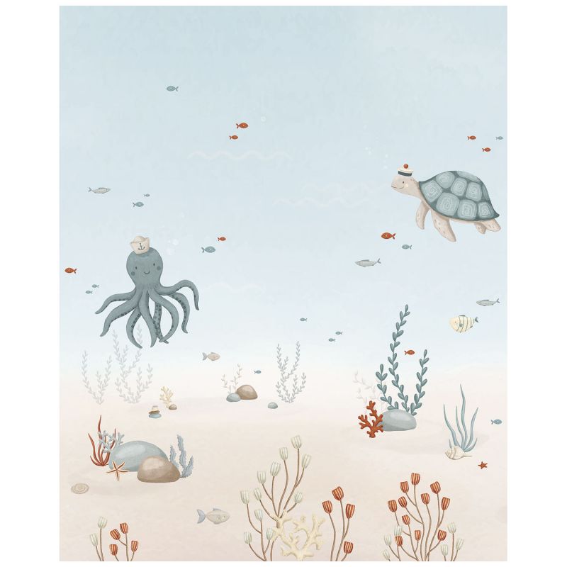 Papier peint panoramique Fonds marins pieuvre et tortue (2m x 248 cm)  Lilipinso Produit 1