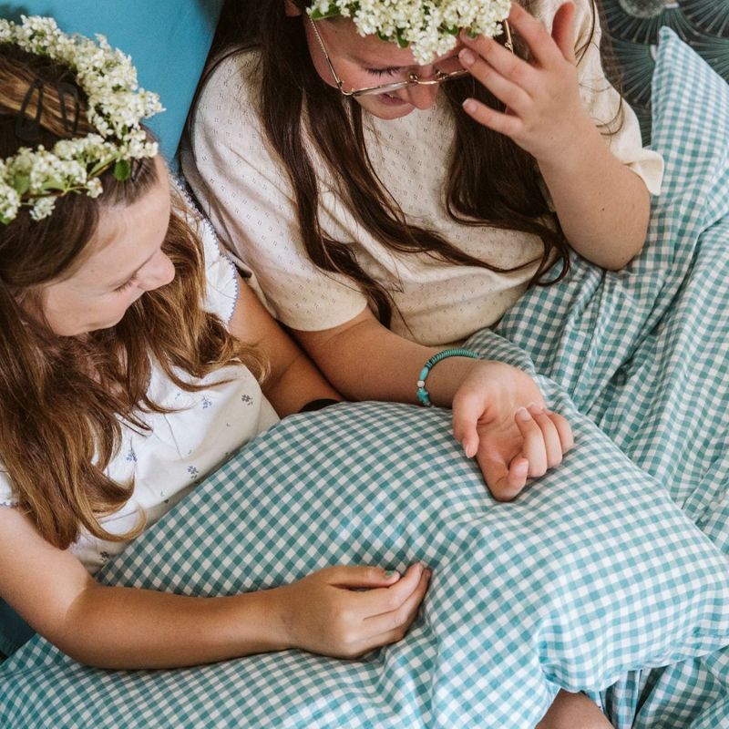 Taie d'oreiller percale de coton Vichy Azur (40 x 60 cm) Kadolis Ambiance 3