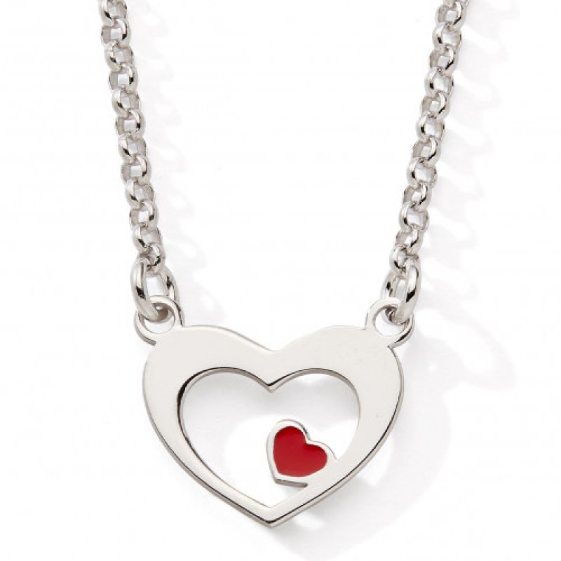 Collier Coeur rouge 42 + 2 cm (argent) Baby bijoux