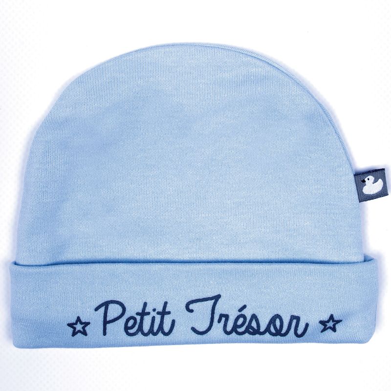 Bonnet de naissance doublé coton Petit Trésor bleu BB & Co