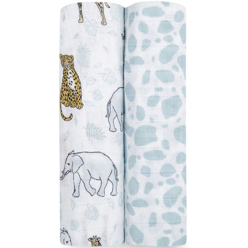 Lot de 2 maxi langes en coton Jungle (120 x 120 cm) aden + anais
