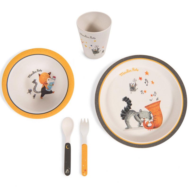 Coffret repas bambou chat Les Moustaches (5 pièces) Moulin Roty