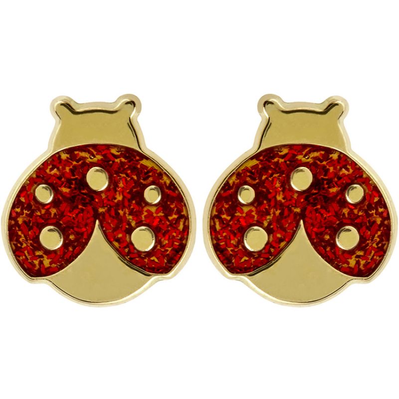 Boucles d'oreilles Coccinelle laque pailletée (or jaune 750°) Berceau magique bijoux