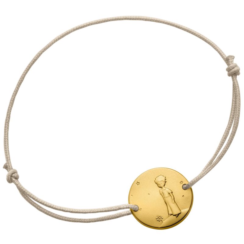 Bracelet cordon gris Le Petit Prince sur sa planète 14 mm (or jaune 750°) Monnaie de Paris