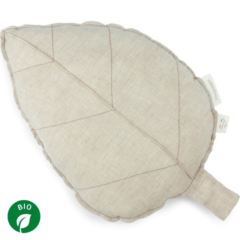Coussin feuille Lin français greige (25 x 35 cm) Nobodinoz