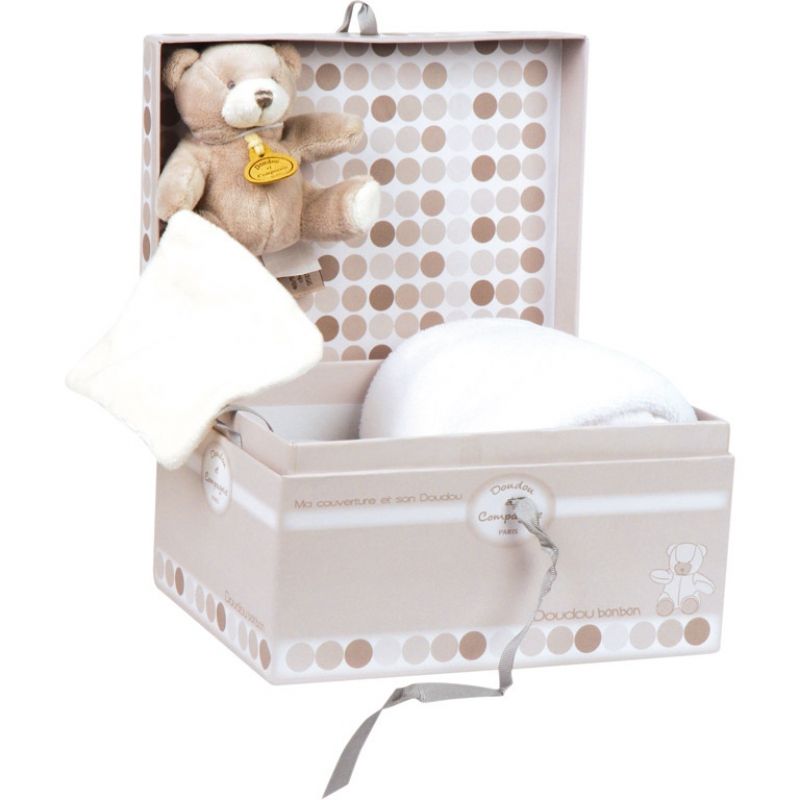 Coffret couverture et ours blanc (90 x 90 cm) Doudou et Compagnie
