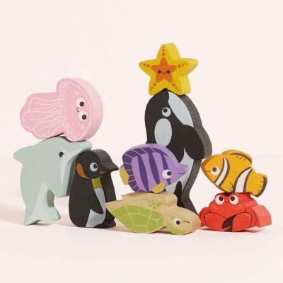 Animaux de l'océan en bois FSC à empiler