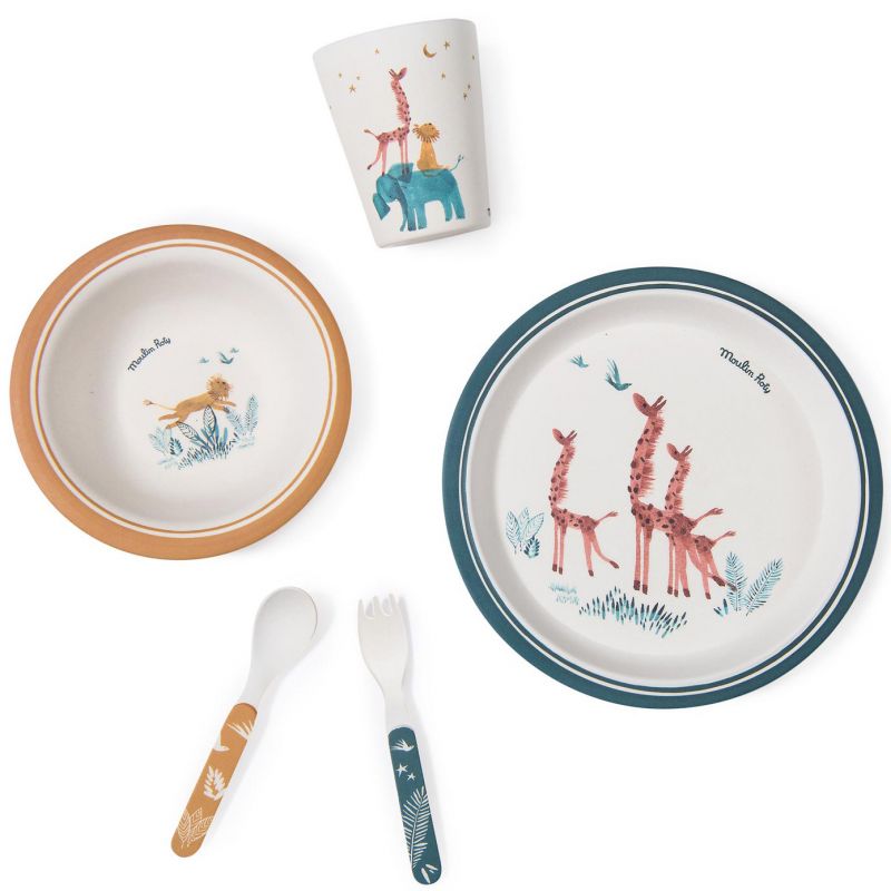 Coffret repas en bambou Sous mon Baobab (5 pièces) Moulin Roty