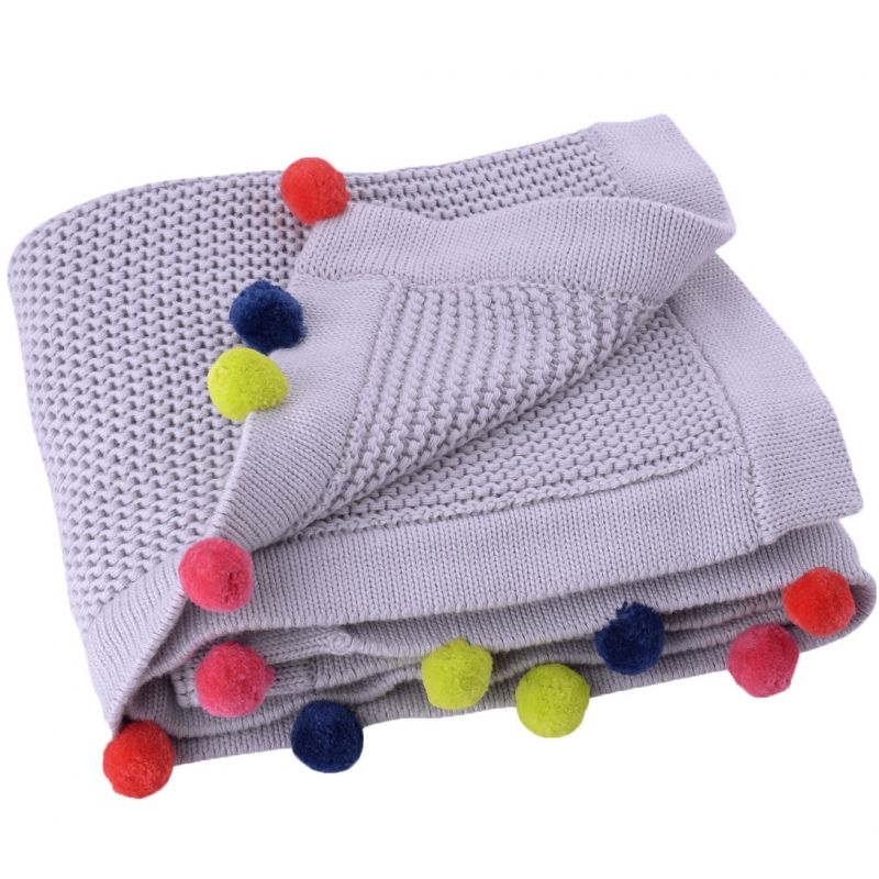 Couverture en coton bio Pompon multicolore (80 x 100 cm) Kikadu