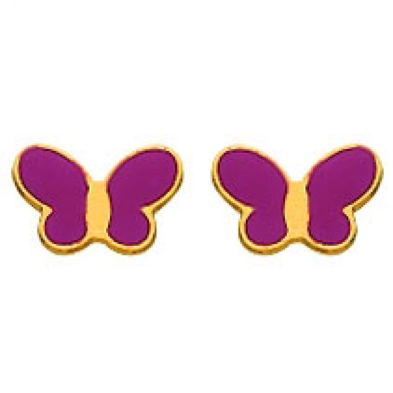 Boucles d'oreilles Papillons Laqué fuchsia (or jaune 750°) Berceau magique bijoux