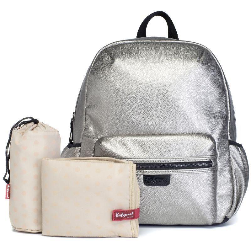 Sac à dos à langer Luna imitation cuir argenté Babymel