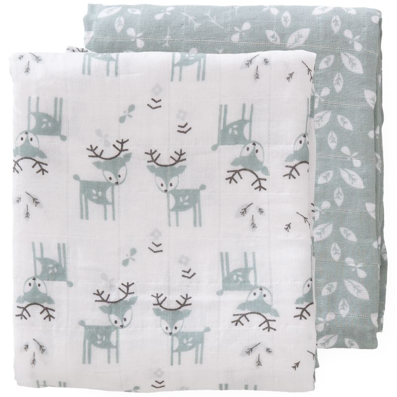 Lot de 2 langes Forêt des cerfs kaki (70 x 60 cm) Fresk