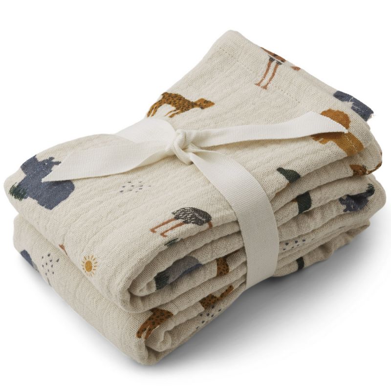 Lot de 2 langes en coton bio Lewis safari sandy mix (70 x 70 cm) Liewood