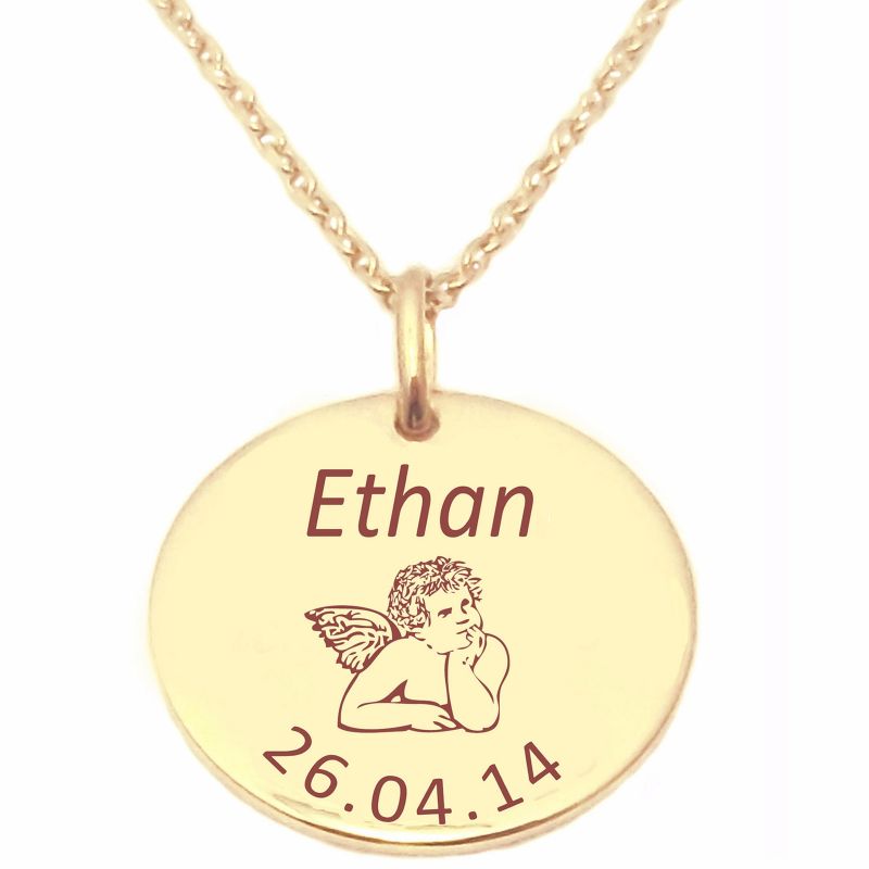 Médaille ange avec chaîne personnalisable (plaqué or jaune) Alomi