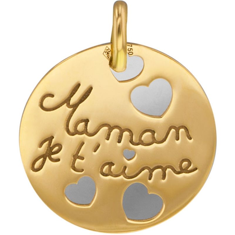 Médaille Maman je t'aime personnalisable (acier et or jaune 750°) Lucas Lucor
