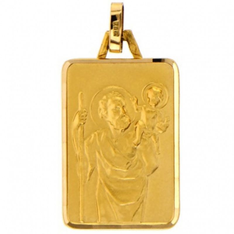 Médaille rectangulaire Saint Christophe 20 mm (or jaune 750°) Premiers Bijoux