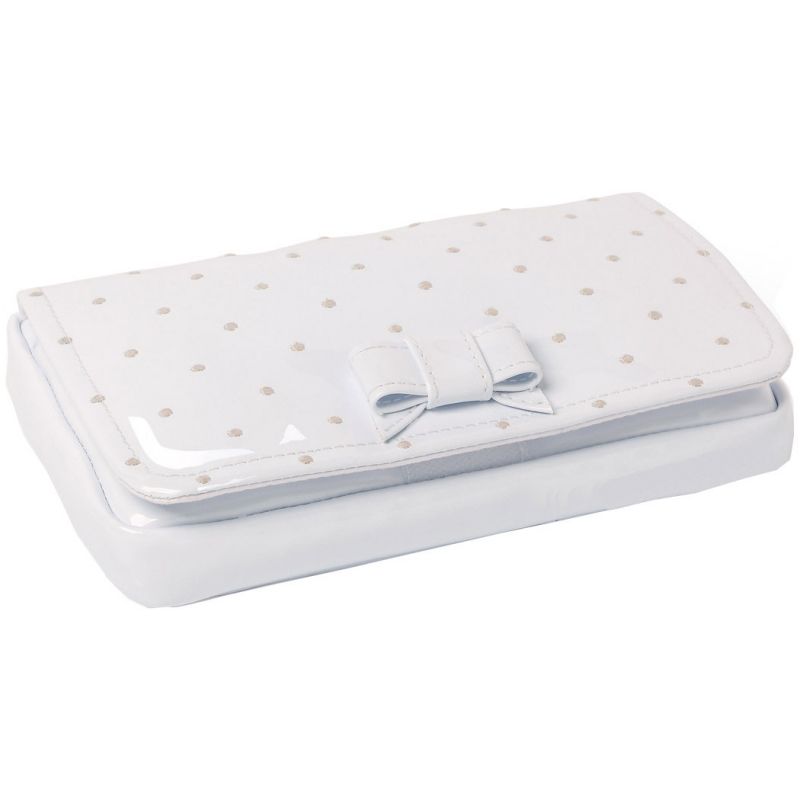 Housse pour lingettes de voyage éco-cuir verni blanc à pois beige Pasito a pasito