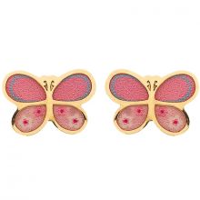 Boucles d'oreilles à vis Papillon imprimé rose (or jaune 750°)  par Berceau magique bijoux